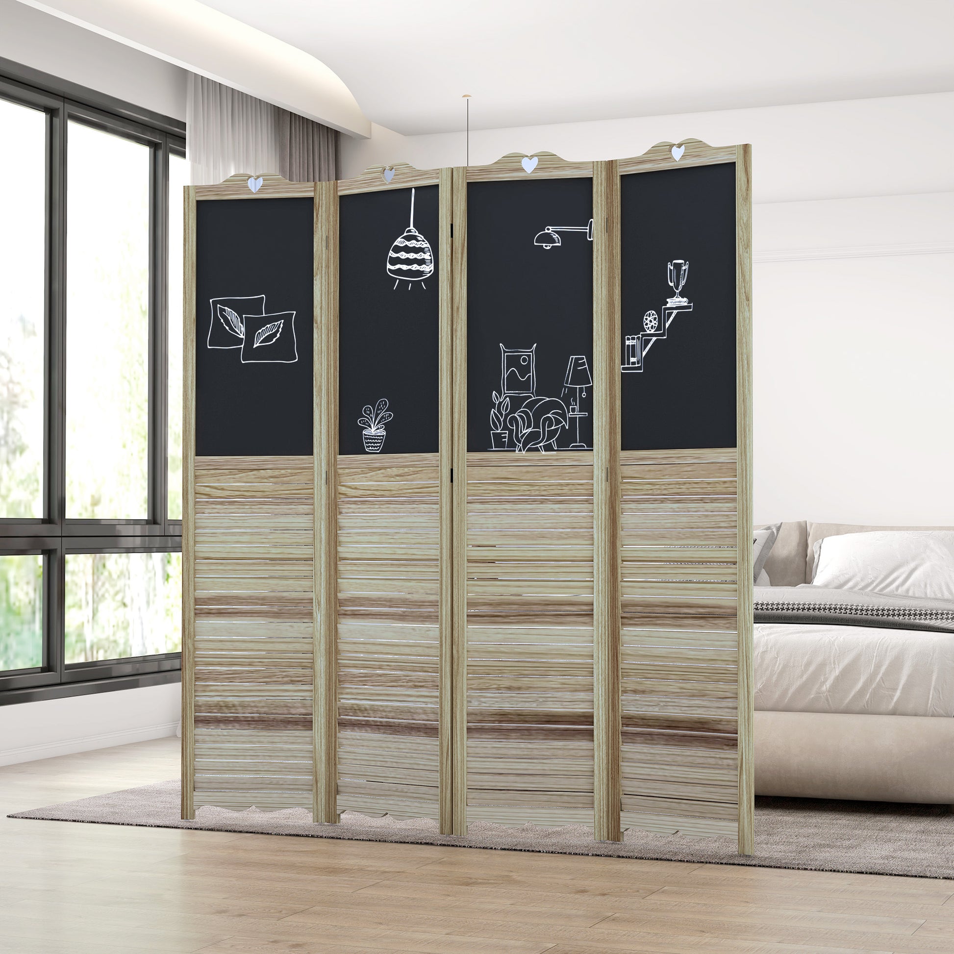 4Panel Folding Room Divider With Blackboard 830346, 59 OFF