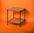 Honey Oak And Black End Table With Shelf Honey Primary Living Space Shelves Square Wood Metal