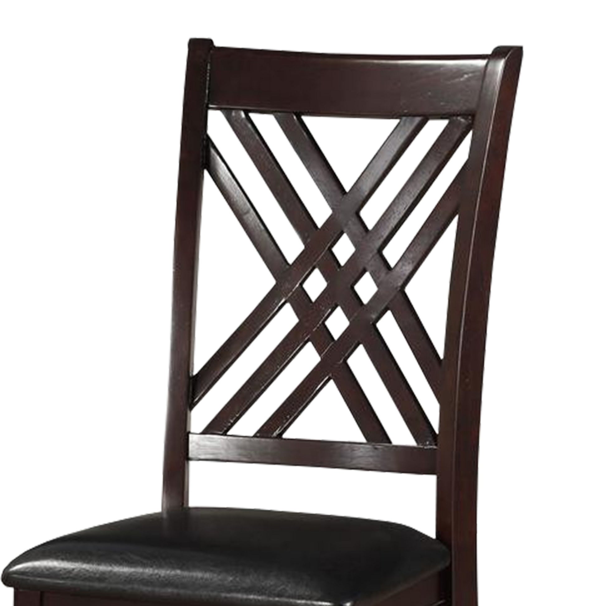 Dining Chair, Vegan Faux Leather, Cross Lattice, Set Of 2, Black Black Solid Wood