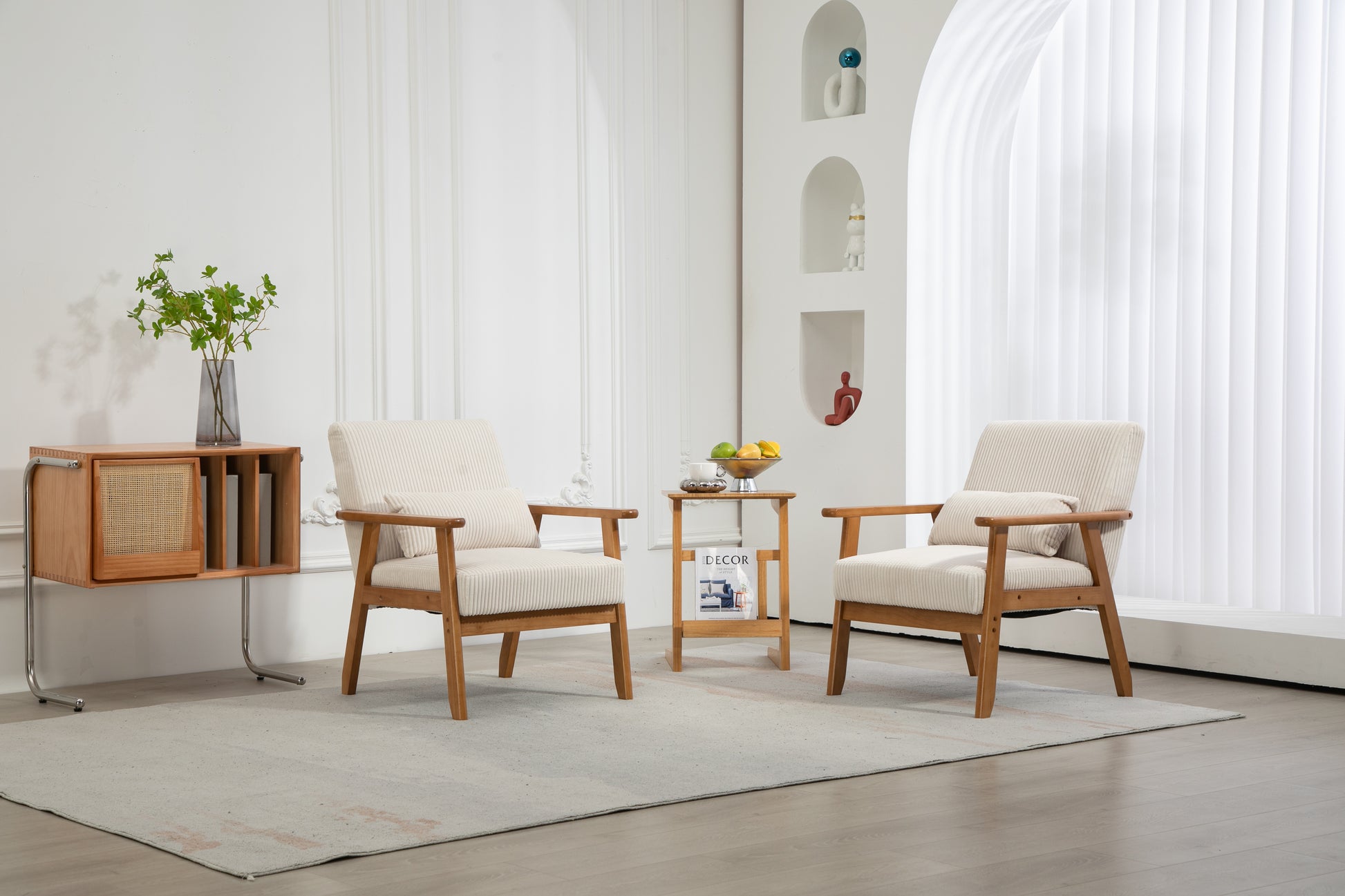 Leisure Chair With Solid Wood Armrest And Feet, Leisure Chair, Wood Frame, Velvet, Solid Rubber Wood Legs, Mid Century Modern Accent Chair, For Living Room Bedroom Studio Chair,Two Packs Beige Corduroy