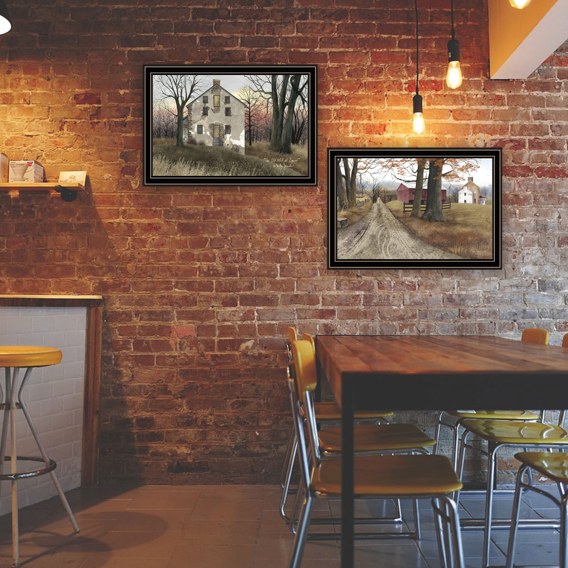 2 Piece Vignette The Old Mill & A Road Home Black Framed Wall Art For Living Room, Bedroom Wall Art Print For Home Decor By Billy Jacobs Multicolor Wood Paper