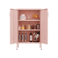 Pink Steel Double Door Cabinet With Handles, With Removable Dividers And Adjustable Height. Suitable For Living Room, Office, Bedroom, Study And Other Places. 3 4 Shelves Pink Metal