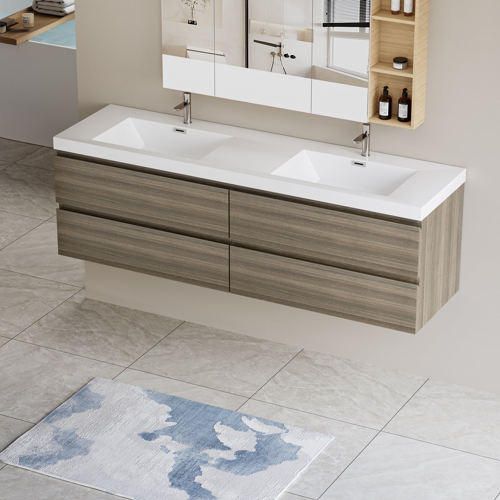 72" Floating Bathroom Vanity with Sink, Modern Wall 4+-grey-bathroom-wall mounted-melamine