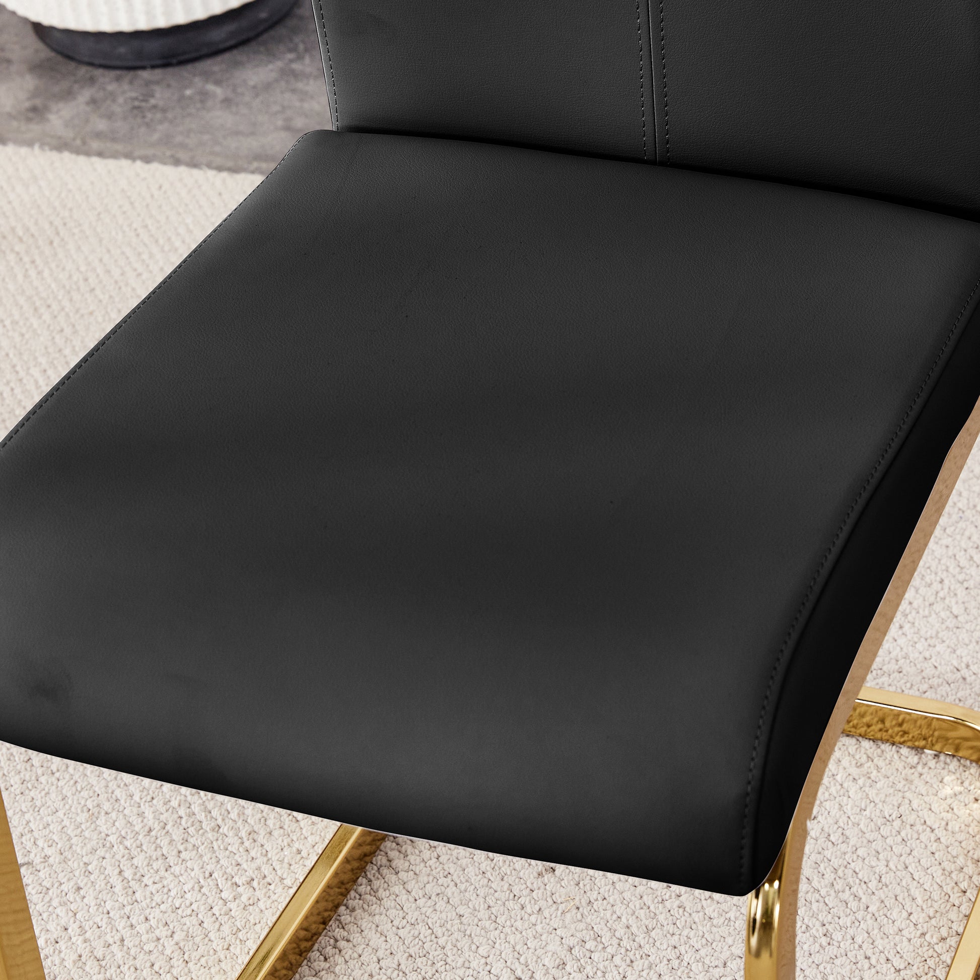 Table And Chair Set, Rock Plate Table Top, Gold Metal Table Legs, Stable And Beautiful, Suitable For Most Home Styles. Modern Simple Dining Table, Comfortable Seating. Gold Black Seats 4 Sintered Stone