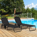 Outsunny Folding Chaise Lounge Pool Chairs, Outdoor Sun Tanning Chairs With Canopy Shade, Reclining Back, Steel Frame And Side Pocket For Beach, Yard, Patio, Black Black Steel