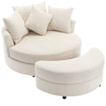 Orisfur. 360 Swivel Accent Barrel Chair With Storage Ottoman & 4 Pillows, Modern Chenille Leisure Chair Round Accent For Living Room, Cream Cream Foam Chenille