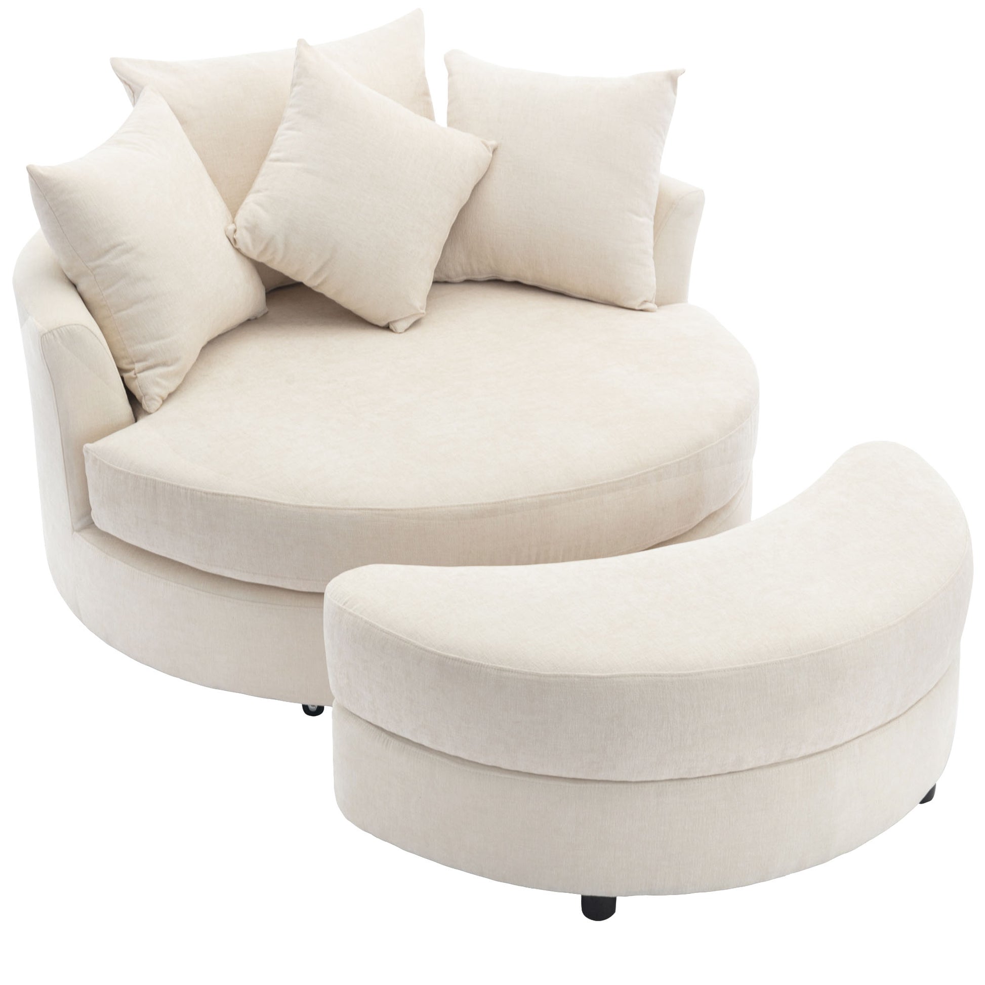 Orisfur. 360 Swivel Accent Barrel Chair With Storage Ottoman & 4 Pillows, Modern Chenille Leisure Chair Round Accent For Living Room, Cream Cream Foam Chenille