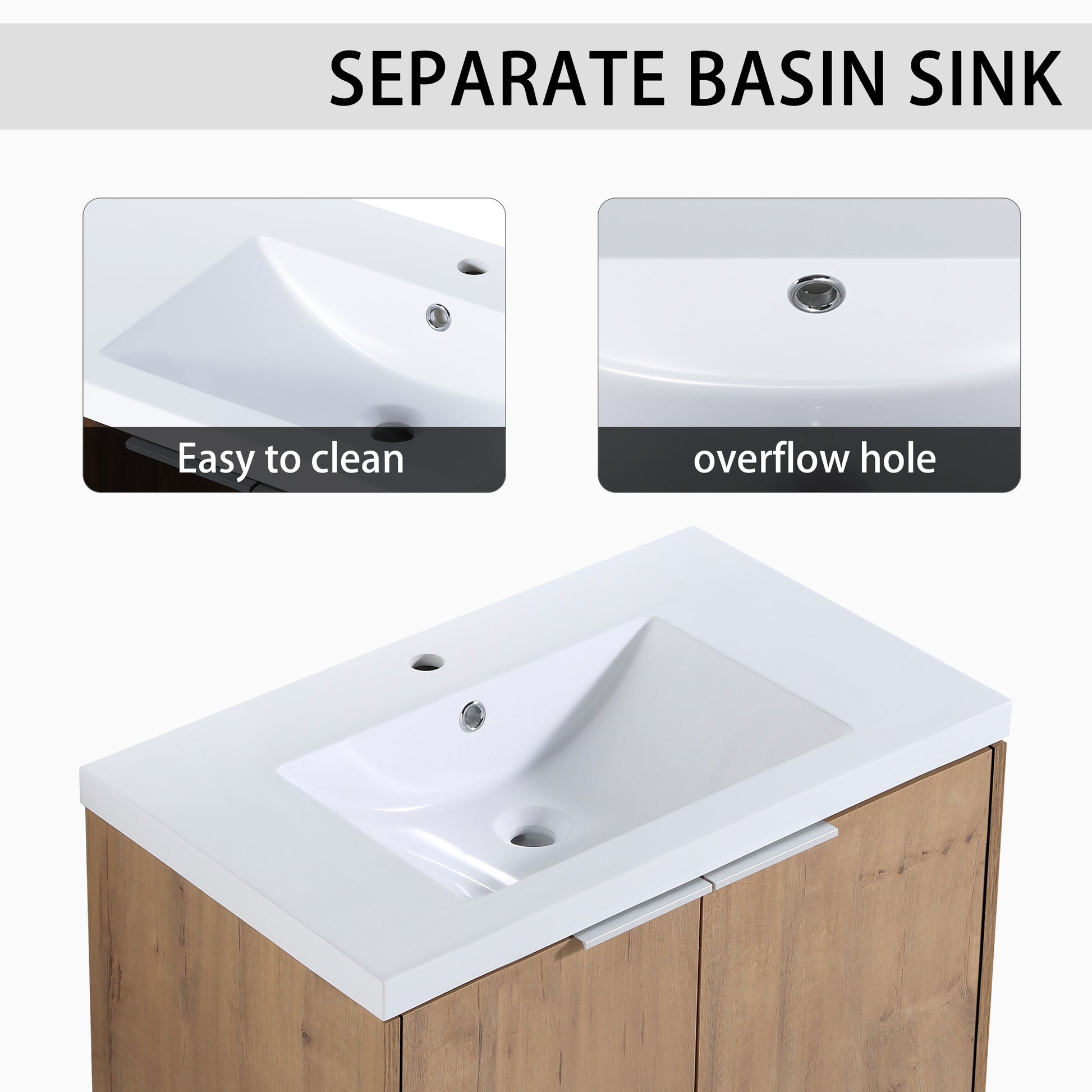 42" Wall Mounted Bathroom Vanity With Sink And Side Cabinet, Soft Close Doors,00112Imox2 0630Imo 0612Gwh Combination Cabinet Kd Packing Imitative Oak Bathroom Modern Plywood Plywood