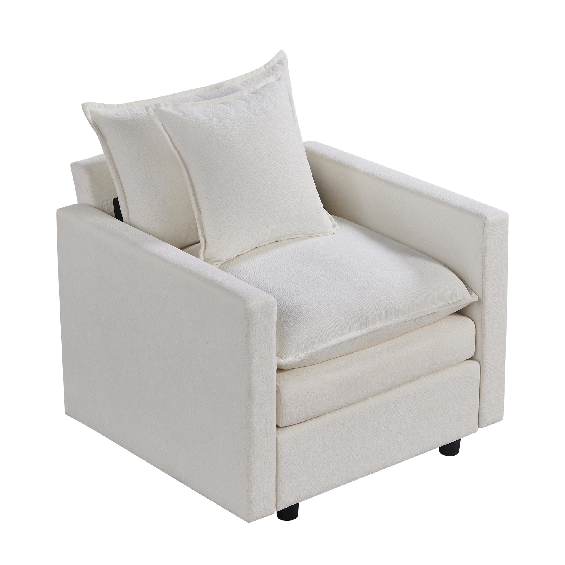 Chenille Fabric Comfy Deep Single Seat Sofa Upholstered Reading Armchair Living Room White Foam Chenille 1 Seat