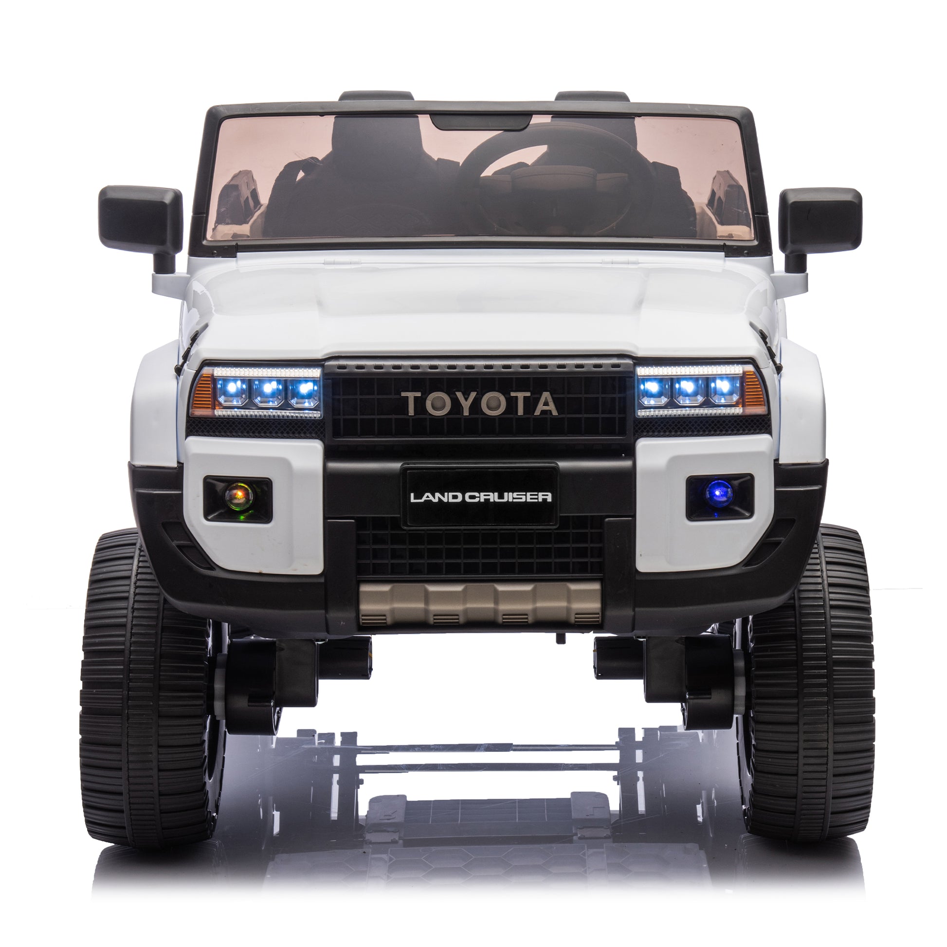 24V Two Seater Kids Ride On Car W Parents Remote Control, Licensed Toyota Lc250,2Wd,110W Motors,With Shovel,Three Point Seat Belt,Slow Start,Speed Adjustment,Bluetooth,Music For Kids Aged 3 . White 100 149 Lbs Polypropylene