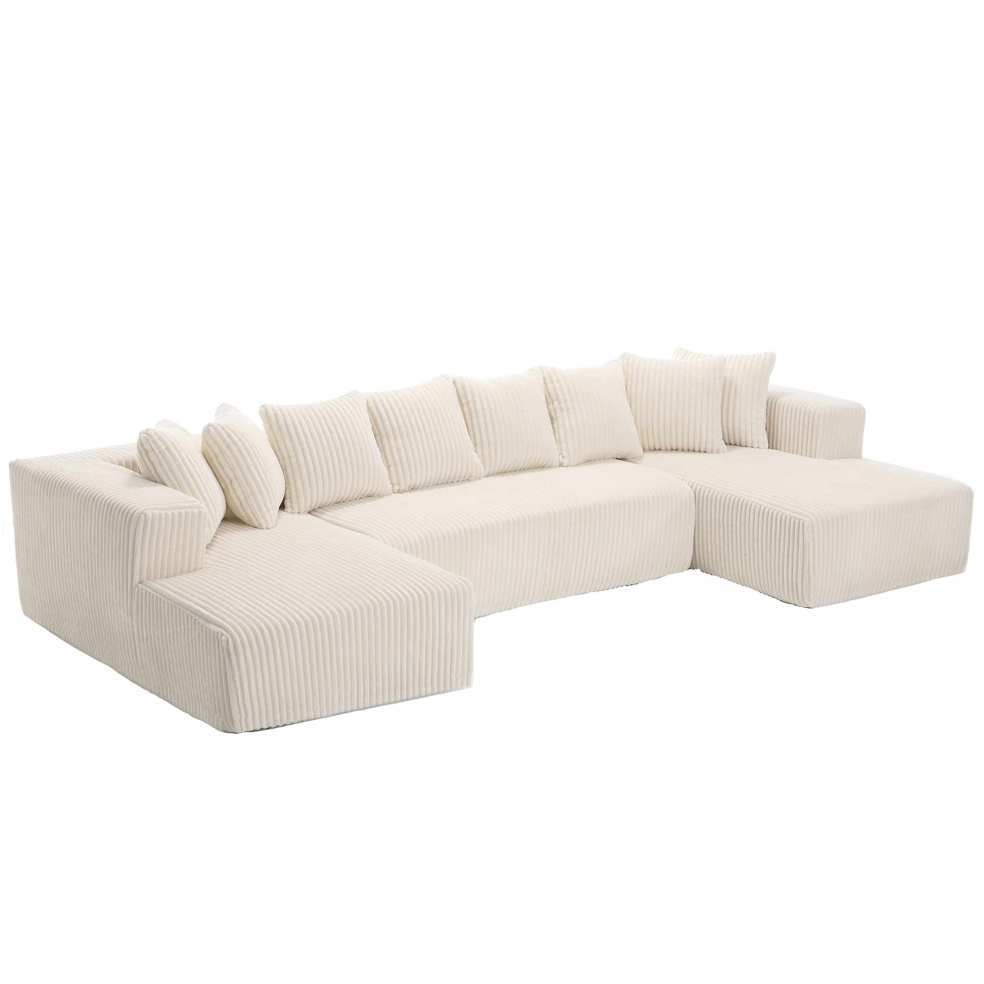 Arrived 131'' Modular Sectional Couch, U Shaped Sofachaise Lounge, Striped Fabric,Upholstered 4 Seater Couch For Living Room, Bedroom, Free Combination Sofa Corduroy ,White White Polyester Primary