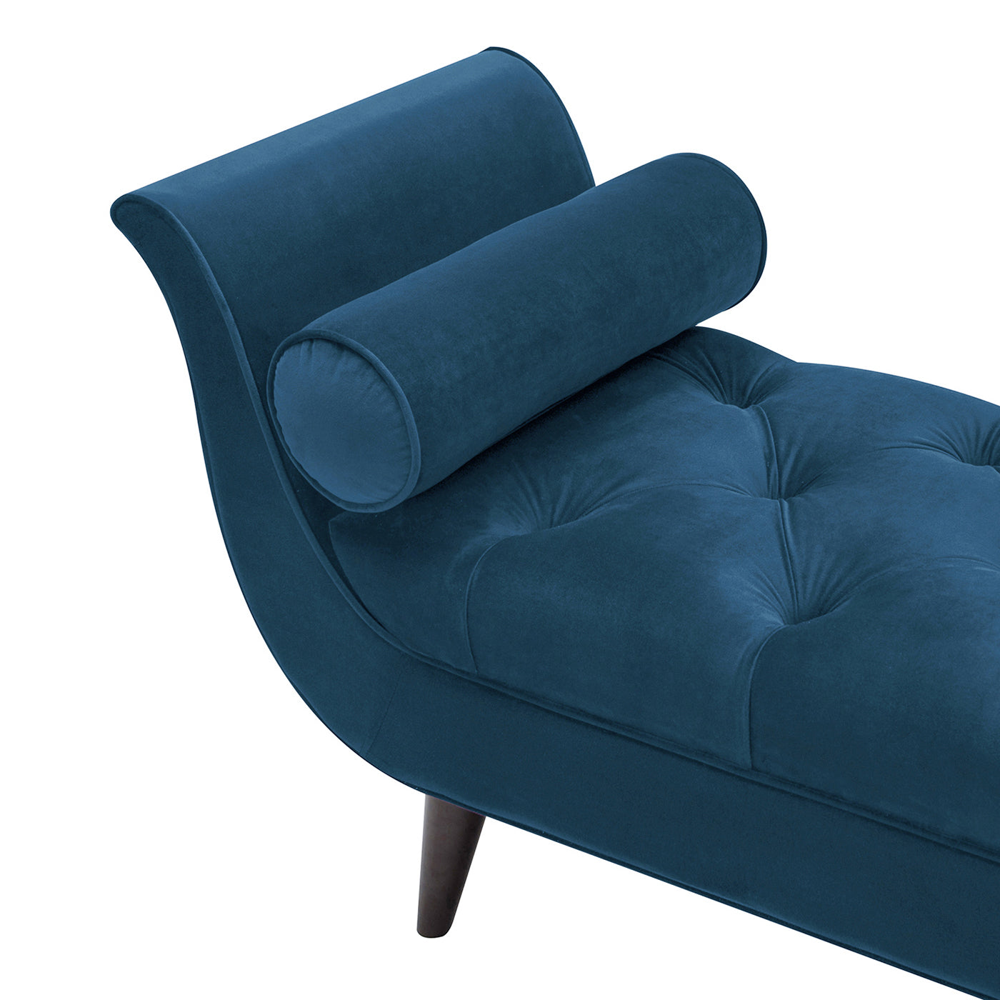 Alma Tufted Flared Arm Entryway Bench, Satin Teal Blue Velvet Blue Foam Velvet