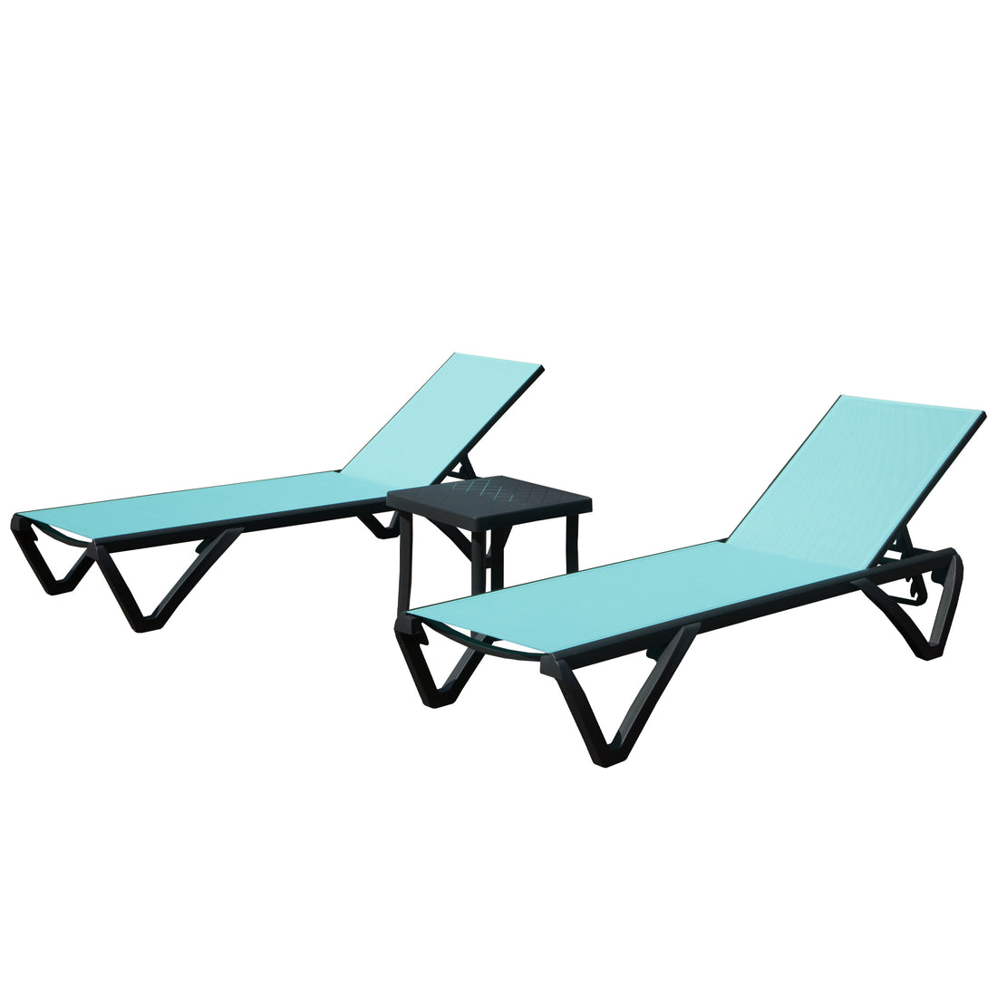 Outdoor Lounge Chair, Aluminum Plastic Patio Chaise Lounge With Side Table & 5 Position Adjustable Backrest & Wheels, All Weather Reclining Chair For Outside Beach Poolside Lawn, Lake Blue Lake Blue Aluminum