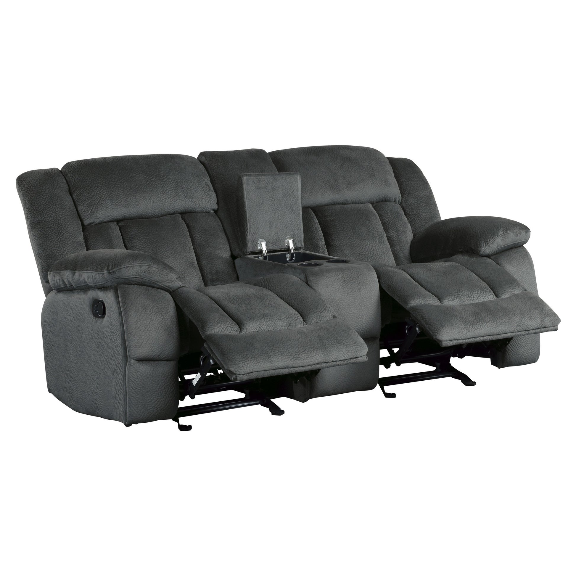 Microfiber Textured Fabric Glider Reclining Loveseat, Charcoal Black Black Microfiber