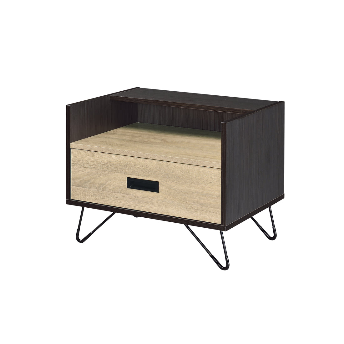 Oak And Black Nightstand With 1 Drawer Black Brown 1 Drawer Bedroom Oak Black Wood Metal