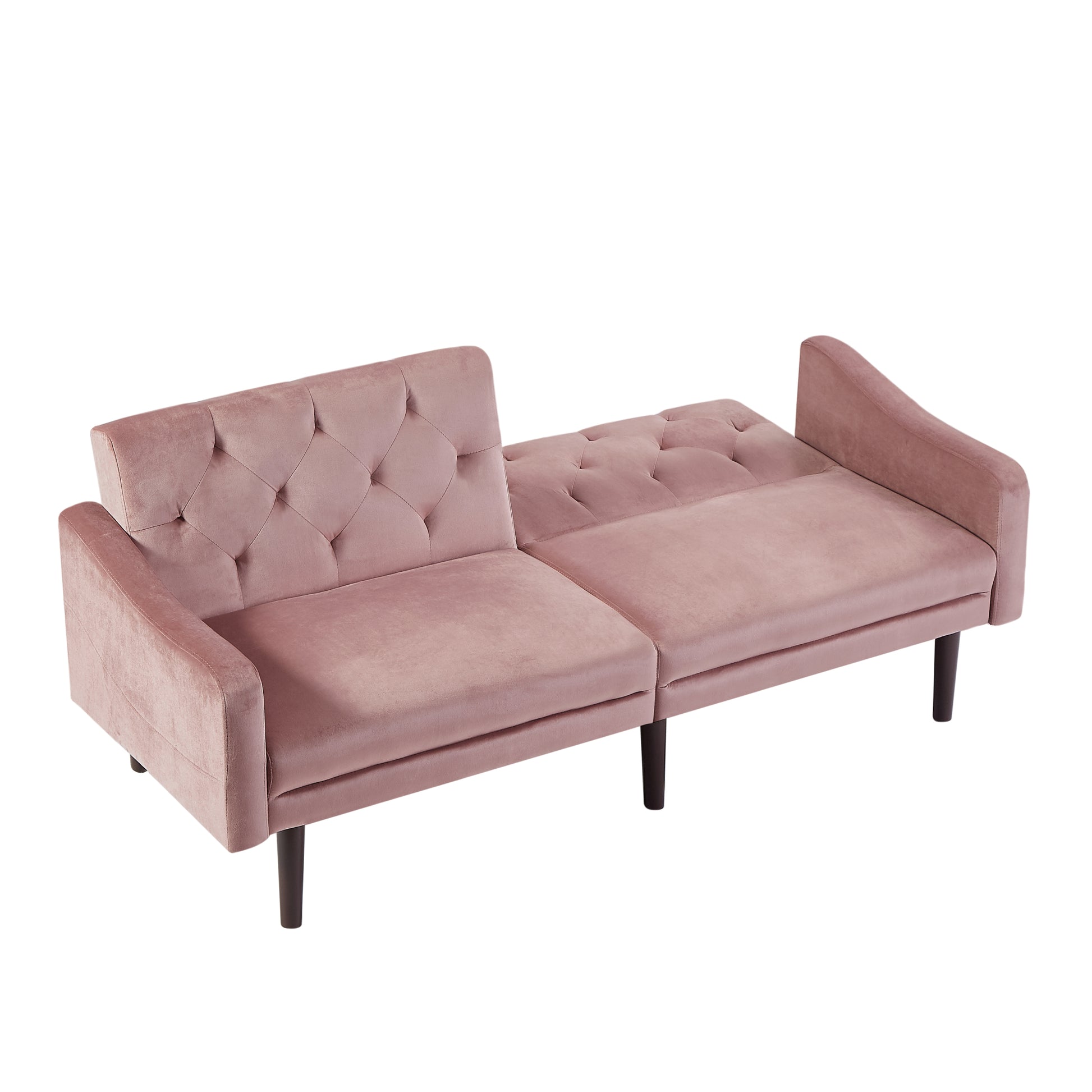 Sofa Bed With Armrests,74 Inch Variable Bed Pink White Wood Medium Firm Eucalyptus Foam Velvet 3 Seat