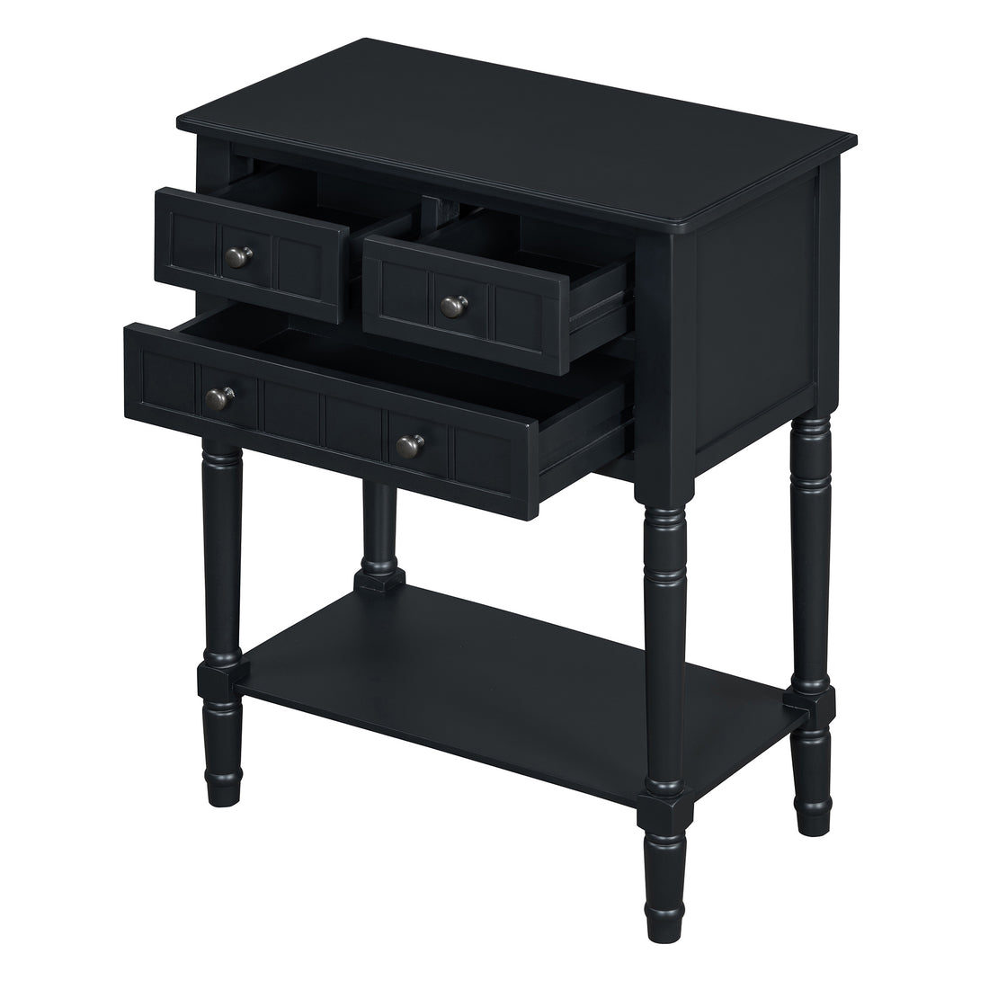 Narrow Console Table, Slim Sofa Table With Three Storage Drawers And Bottom Shelf Black Black Solid Wood Mdf