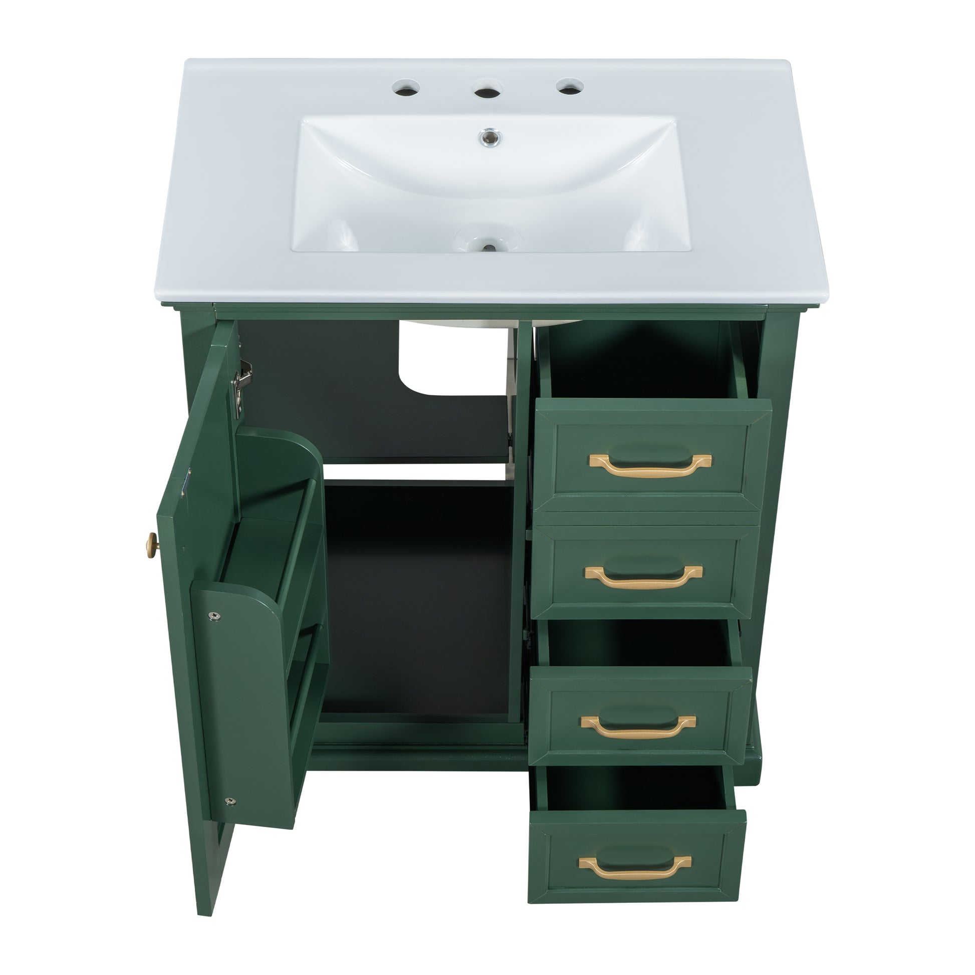 30" Bathroom Vanity With Sink, One Package, Green Bathroom Cabinet With Drawers, Solid Frame And Mdf Board Green Solid Wood Mdf
