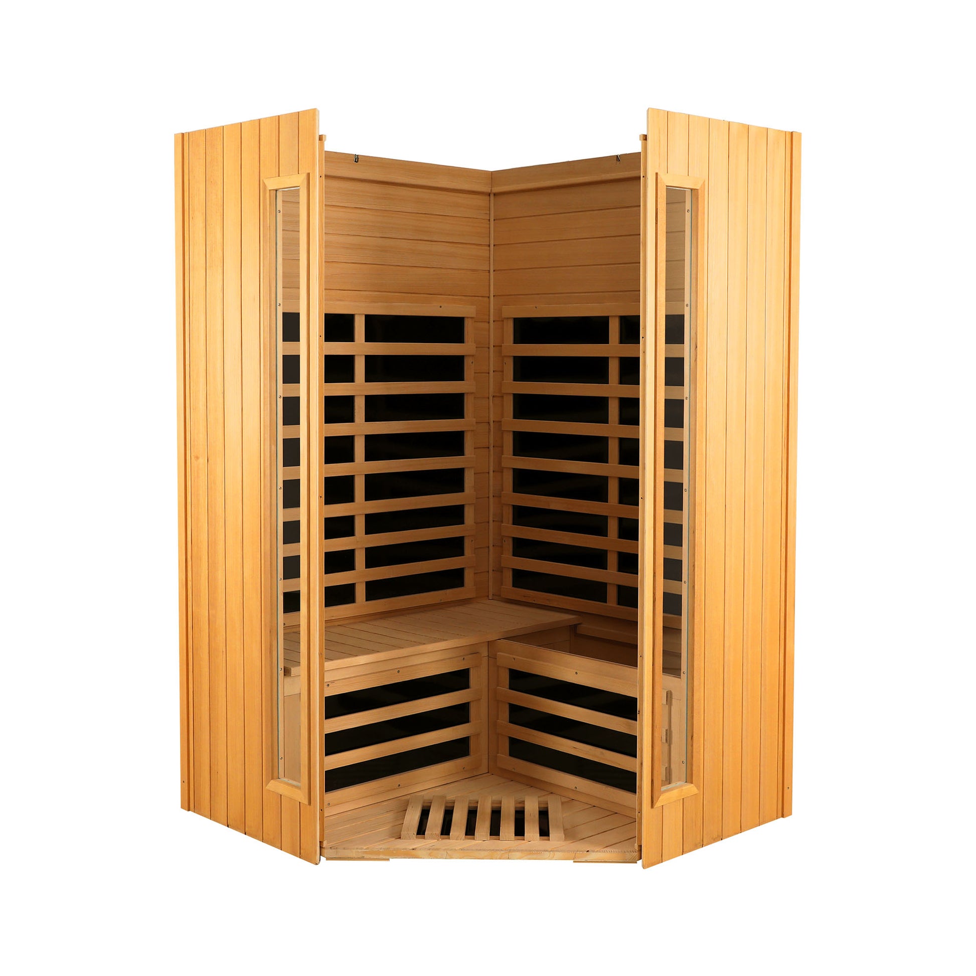 Two Person Hemlock Indoor Far Infrared Sauna Room Natural Wood Metal & Wood