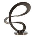 17 Inch Modern Sculpture, Black Aluminum, Tabletop Decor Loop, Round Base Black Aluminum