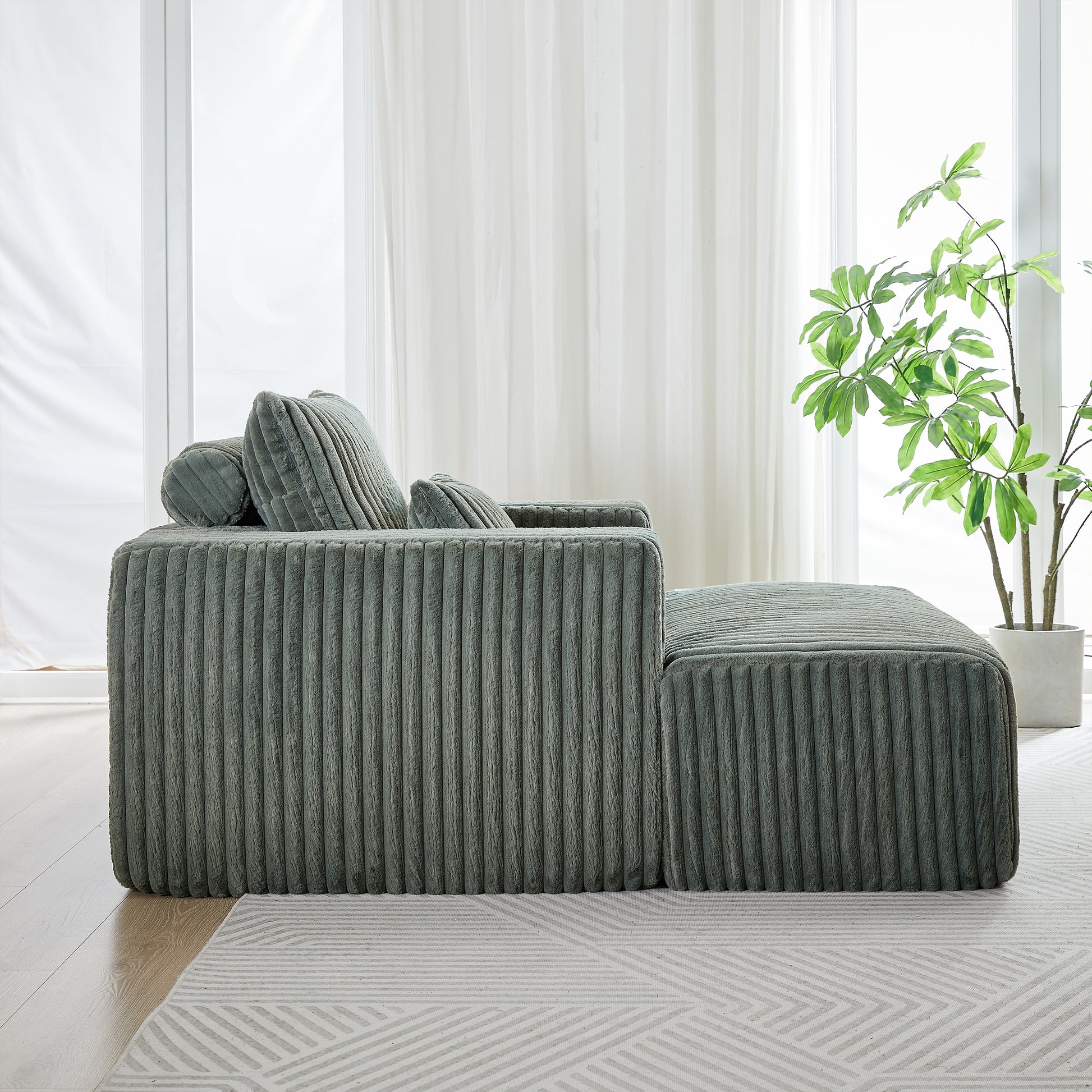 62.5 Inch Corduroy Sponge Sofa Lounge Chair With Removable Footrest,No Assembly Required,Fluffy Modern Sleeper Chair For Indoor Living Room Bedroom Army Green Foam Corduroy 1 Seat