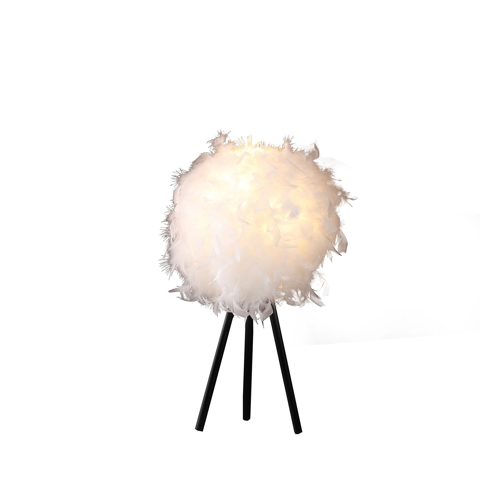 20.5" In Pure White Feather Shade Tripod Modern Metal Table Lamp White Polyester