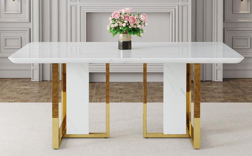 Modern Minimalism And Luxurious White Rectangular Patterned Dining Table. The Computer Desk. The Game Table. Dining Tables Are Used In The Dining Room, Living Room, Terrace And Kitchen 67 *36 *30