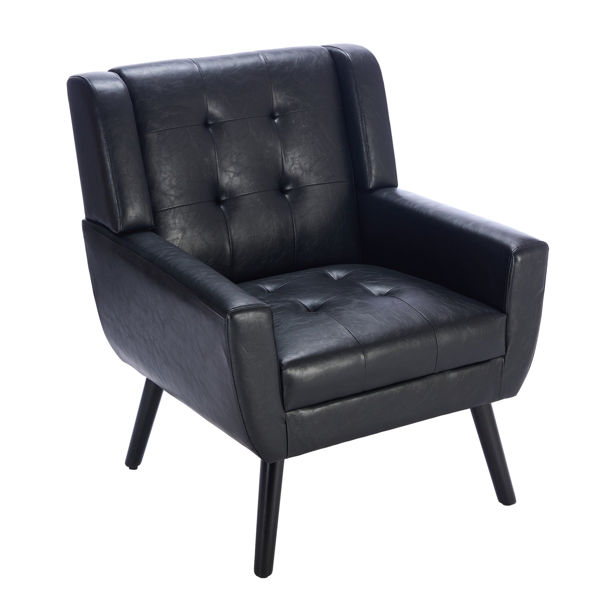 Modern Soft Leather Material Ergonomics Accent Chair Living Room Chair Bedroom Chair Home Chair With Black Legs For Indoor Home Black Pu Black Foam Upholstered