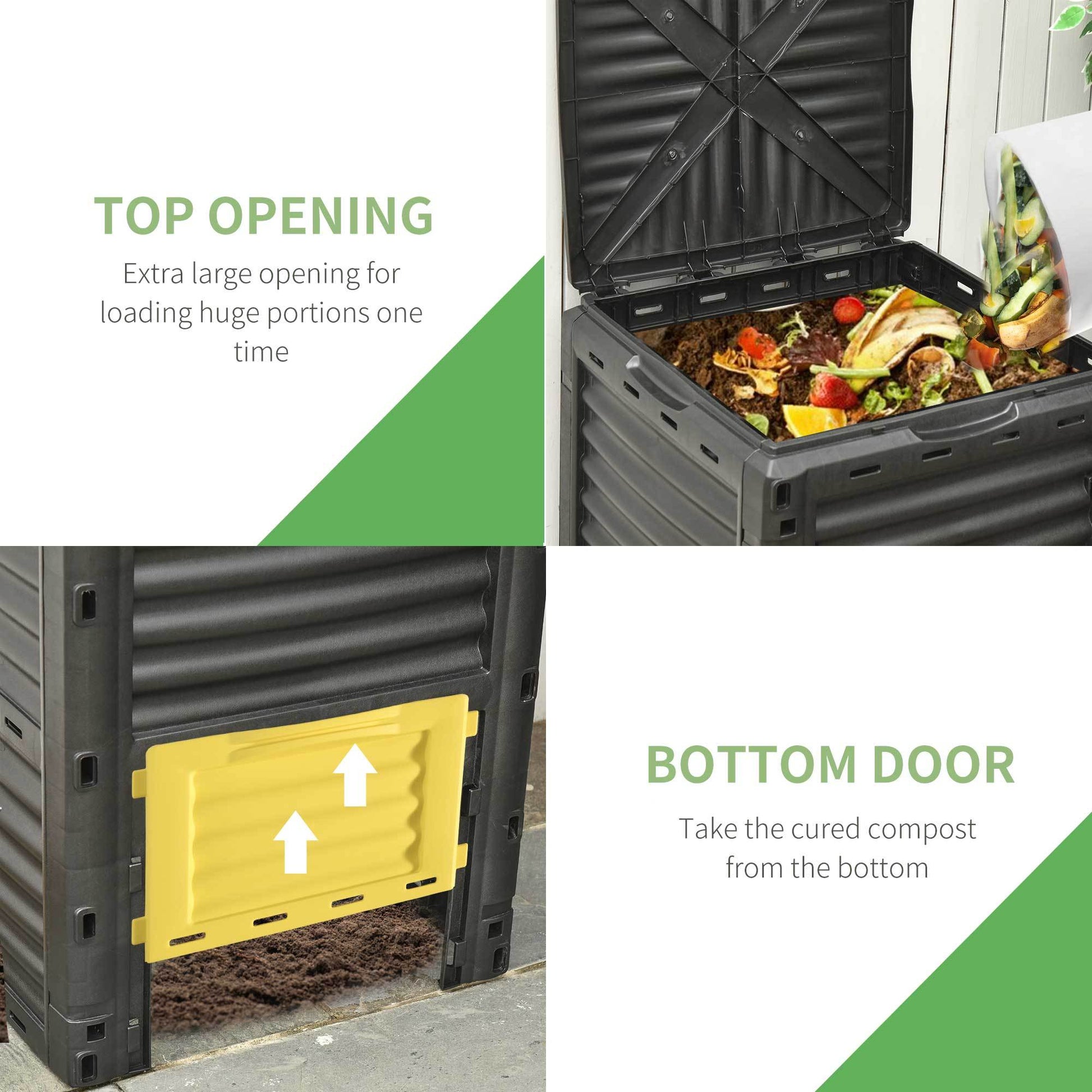 Outsunny Garden Compost Bin 80 Gallon Outdoor Large Capacity Composter Fast Create Fertile Soil Aerating Box, Easy Assembly, Yellow Yellow Polypropylene