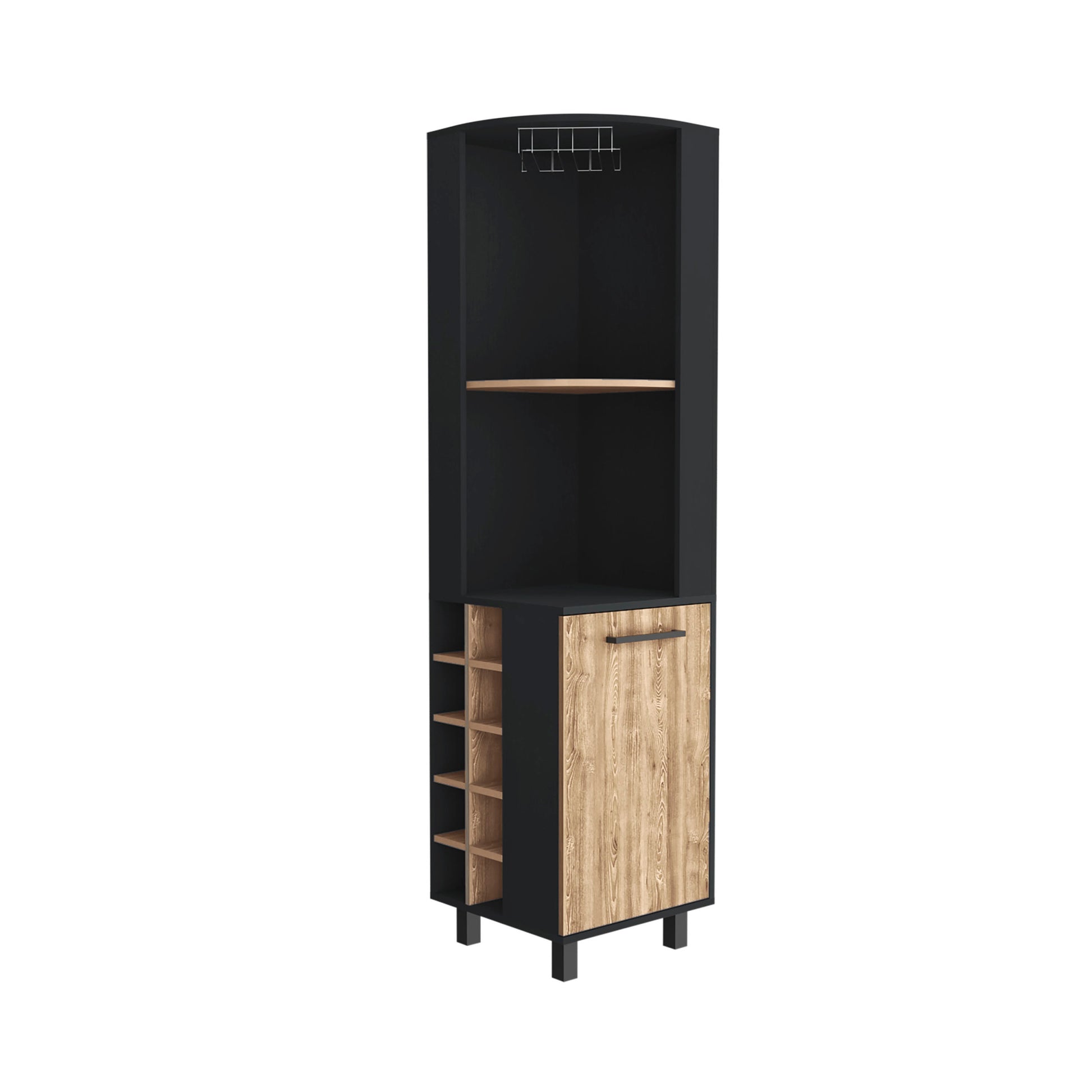 Kaia 70" Tall Corner Bar Cabinet With Four Shelves, Ten Wine Bottle Cubbies And Stemware In Black Pine Multi Primary Living Space Modern Shelves Included Particle Board