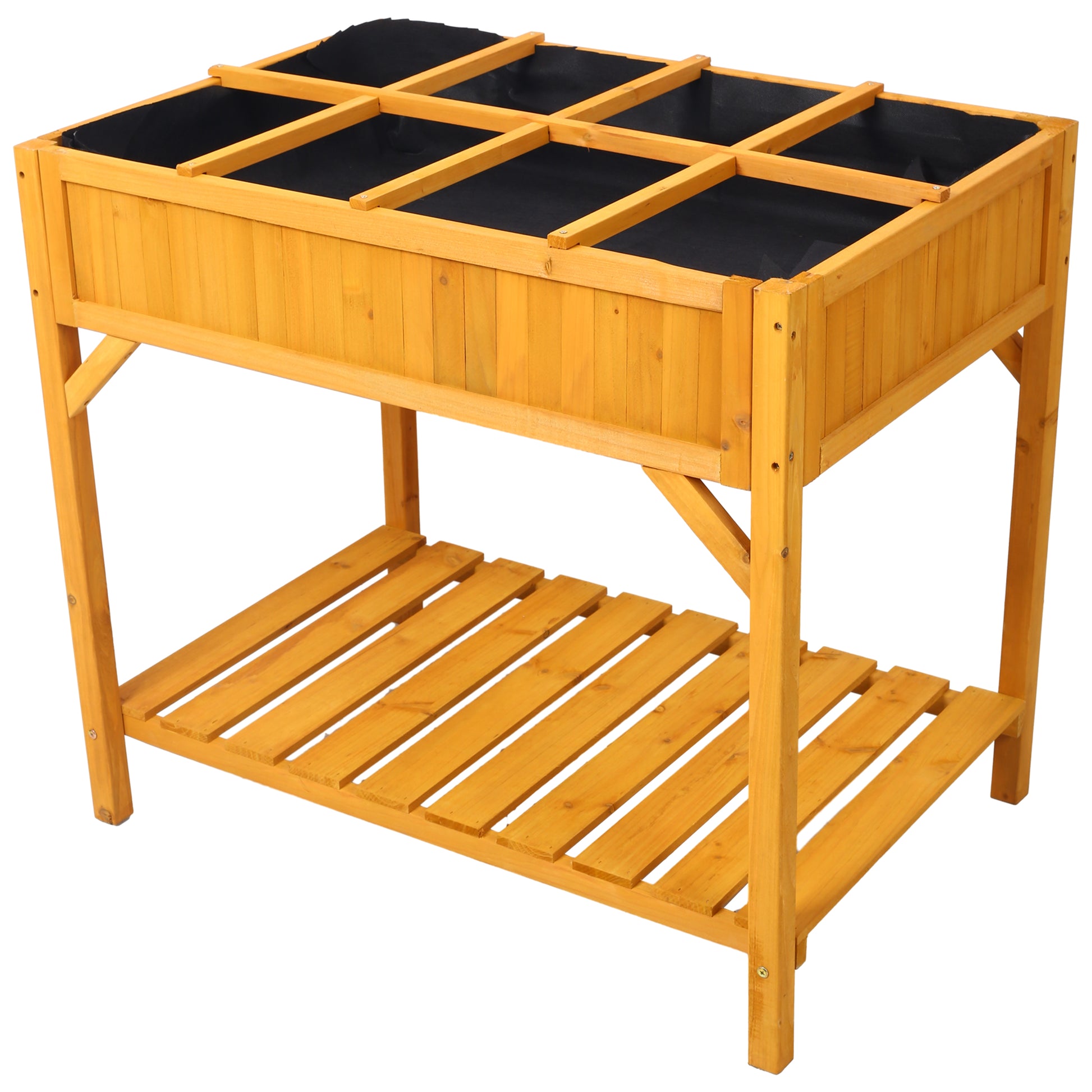 standing box planters Raised Garden Bed With Legs, Wooden Elevated Planter Box With 8 Grids Divider & Protective Liner, Standing Garden Planter Bed For Vegetables Flowers
