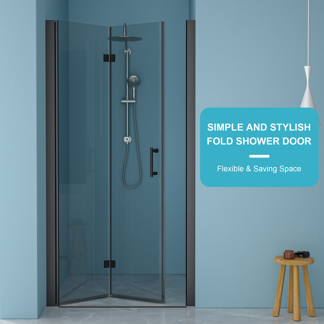 32"W X 72"H Fold Frameless Shower Door With Tempered Glass, Matte Black Matte Black Glass