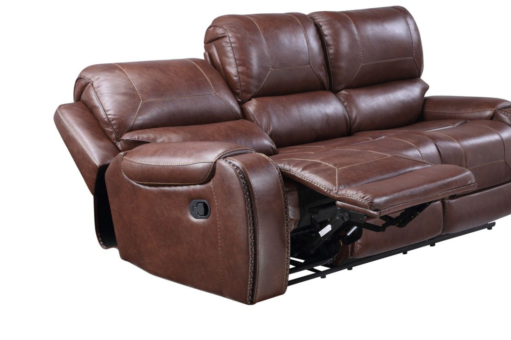 Keily 3 Piece Manual Reclining Living Room Set In Faux Leather Dark Brown Dark Brown Faux Leather