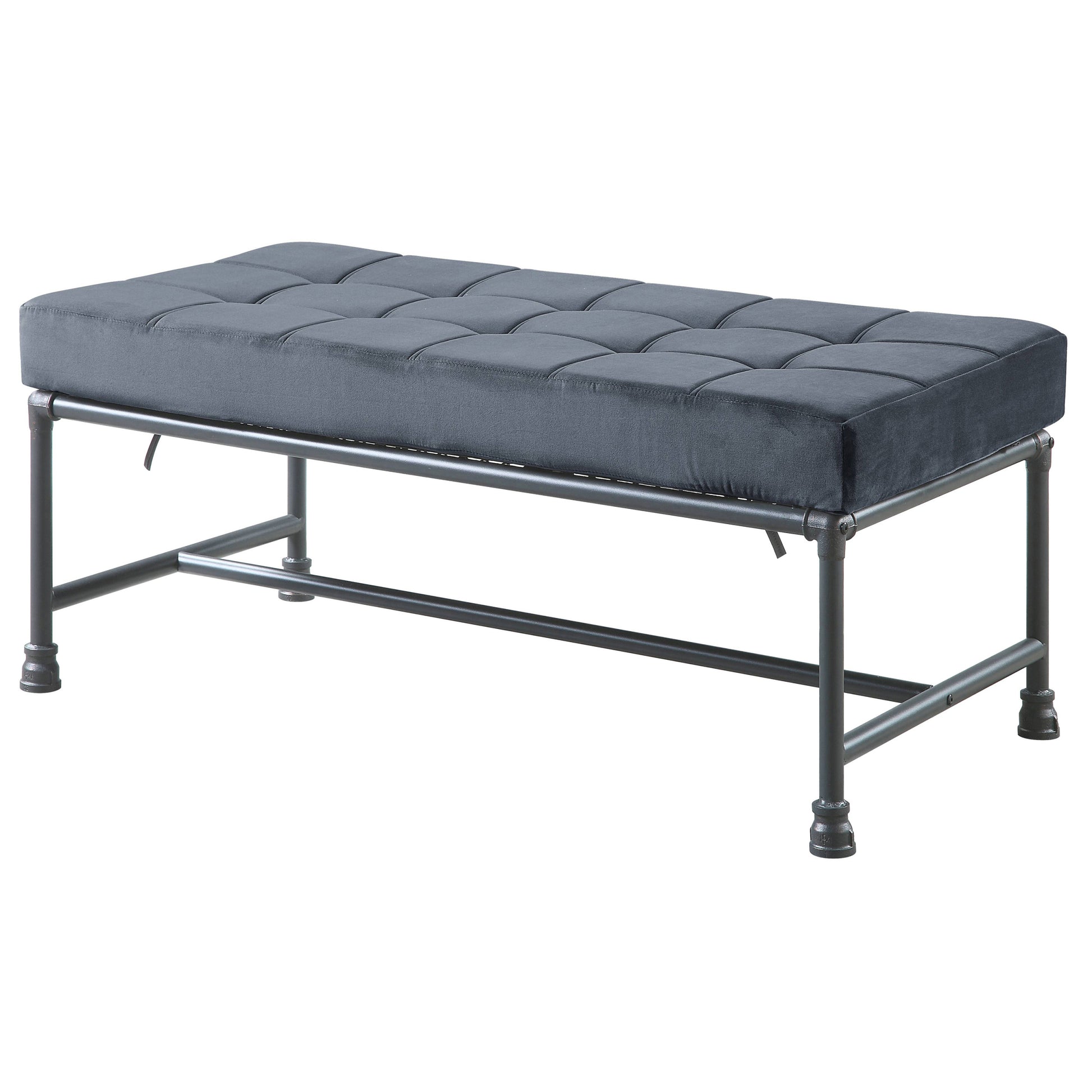 Grey And Sandy Grey Tufted Bench Grey Bedroom Grey Industrial Fabric Metal