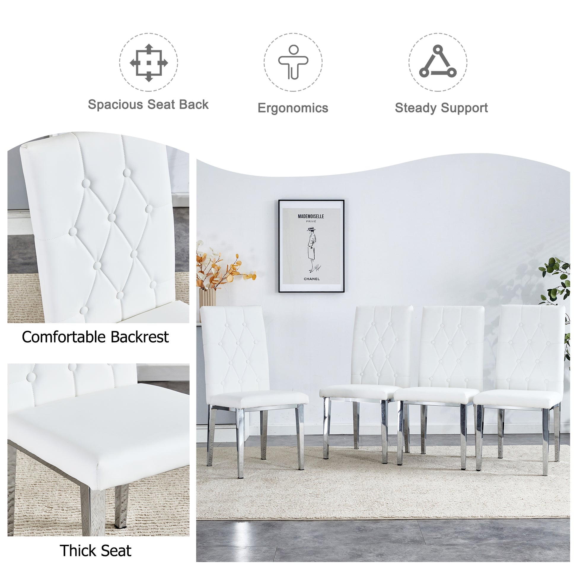 2 Piece Dining Chairs.White Armless Dining Chairs Brings A Touch Of Fresh And Bright Ambiance To The Dining Area, Seamlessly Blending With Modern Minimalist Or Nordic Decor Styles. White Pu