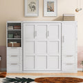 Queen Size Murphy Bed Wall Bed With Closet ,Drawers And Shelves,White Queen White Mdf Lvl