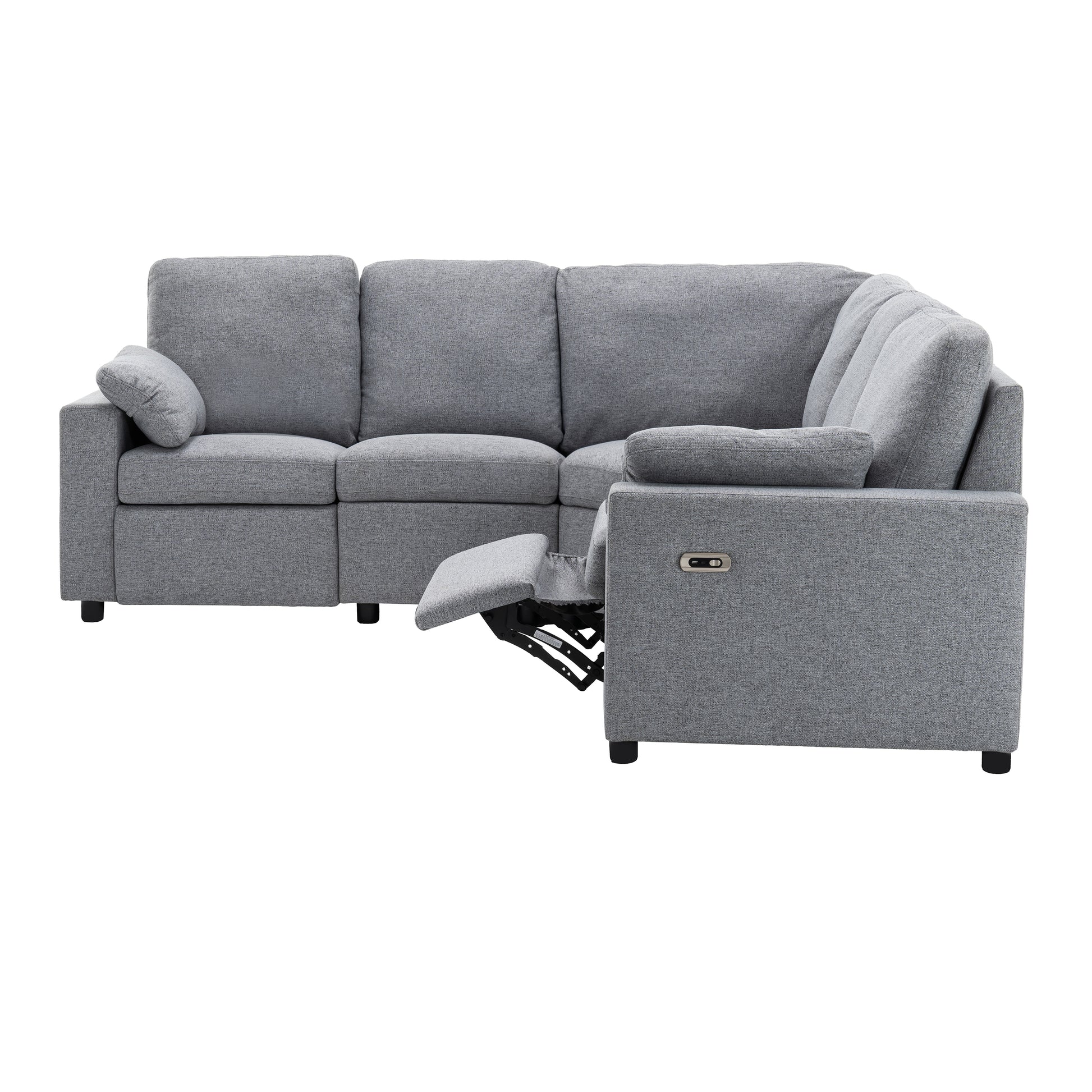 89" Power Recliner Sectional Sofa Home Theater Reclining Sofa With Two Usb Ports, Two Storage Drawers For Living Room, Gray Gray Foam Linen 5 Seat