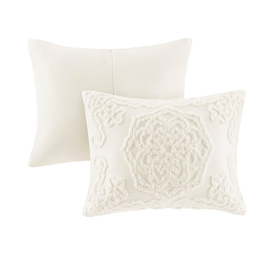 3 Piece Tufted Cotton Chenille Medallion Comforter Set Off White Full Queen Full Off White Cotton