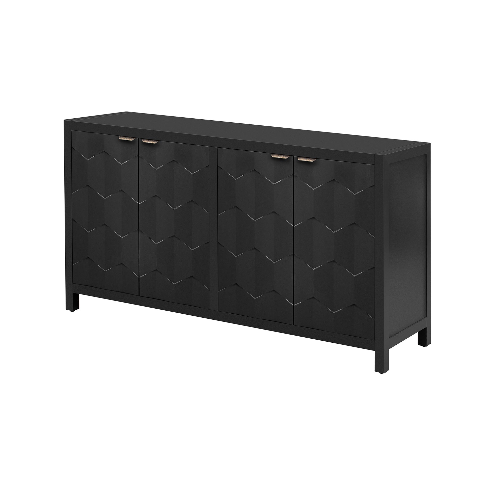 Luxurious Four Door Sideboard With Honeycomb Patterned Doors, Offering Large Storage For Study,Entrance And Living Room Black Primary Living Space American Design Mdf