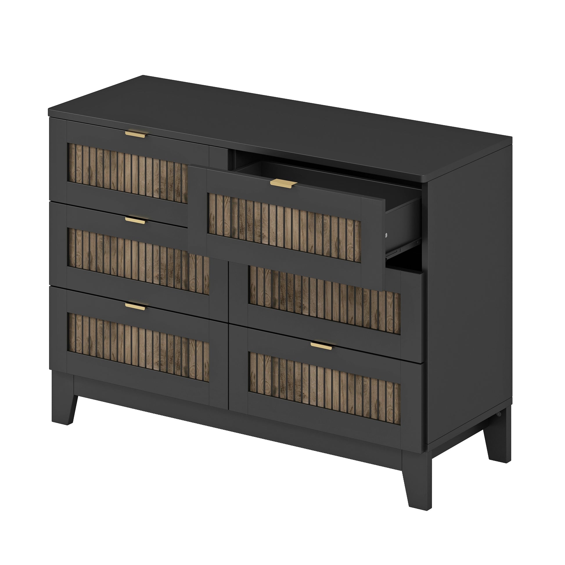 4 Pieces Bedroom Sets, Full Size Farmhouse Platform Bed With Wooden Strip Decoration, Storage Nightstand And Dresser With Metal Handle, Black Full Black 4 Piece Set Particle Board