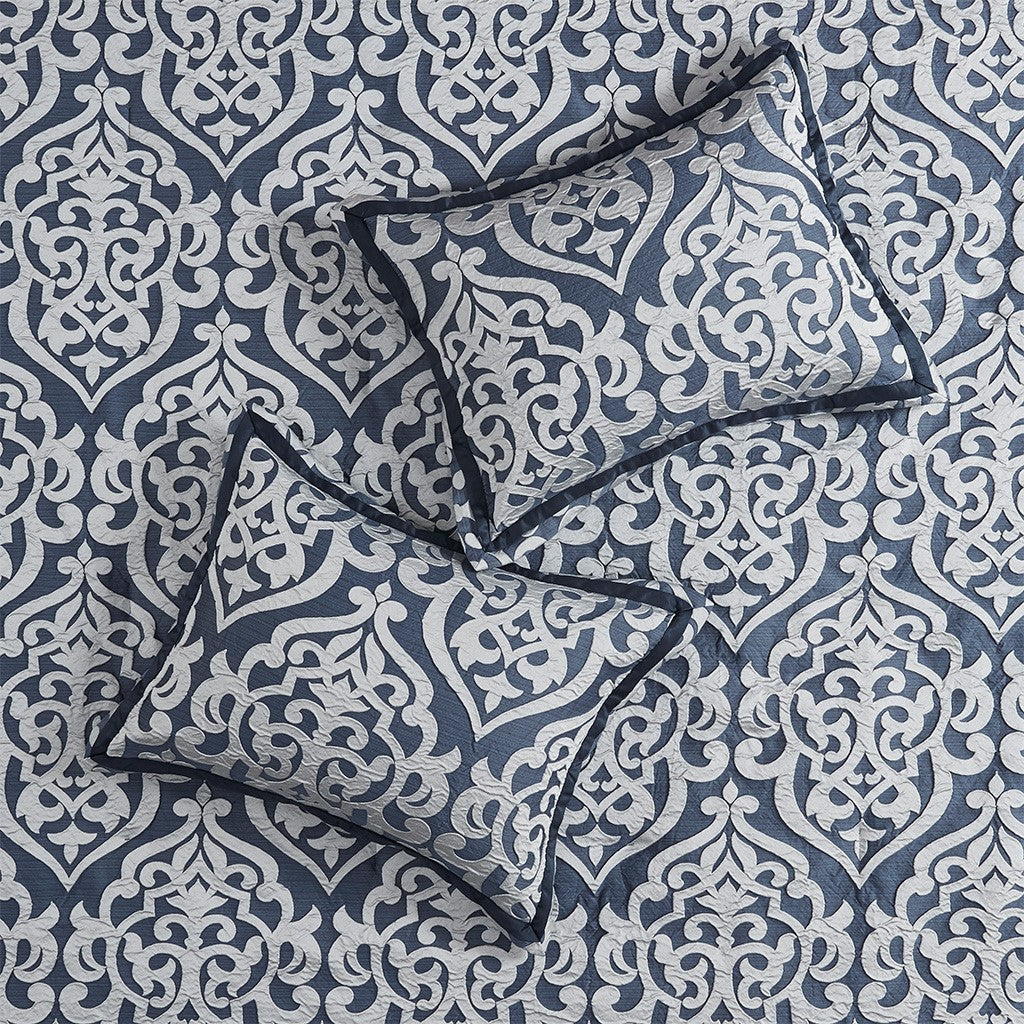 8 Piece Jacquard Comforter Set Navy Silver Cal King California King Navy Silver Polyester