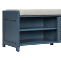 Distressed Shutter Storage Bench With Acacia Veneer For Retro Charm For Living Room, Entryway Navy Navy Mdf