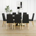 Modern Style Glass Dining Table, Elegant Transparent Design, Solid Support Base, Black Dining Chair Set, Gold Plated Chair Legs, Suitable For Restaurant Kitchens Set Of 9 Metal Gold Black Mdf Glass