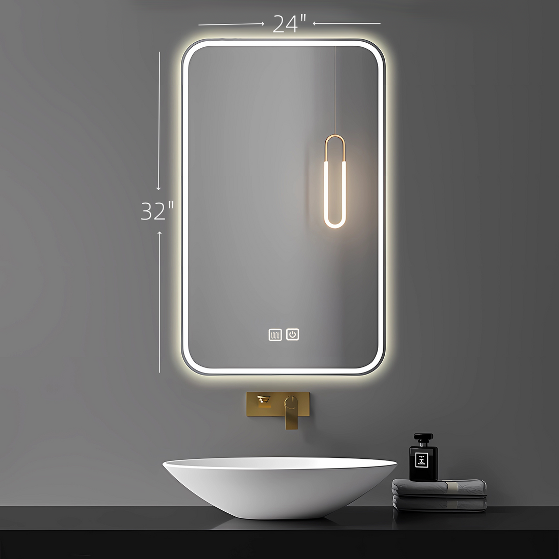 Led Bathroom Mirror 24"X 32", Stepless Dimmable Wall Mirrors With Anti Fog, Shatter Proof, Memory, 3 Colors Vanity Mirror Horizontal Vertical Transparent Glass Metal