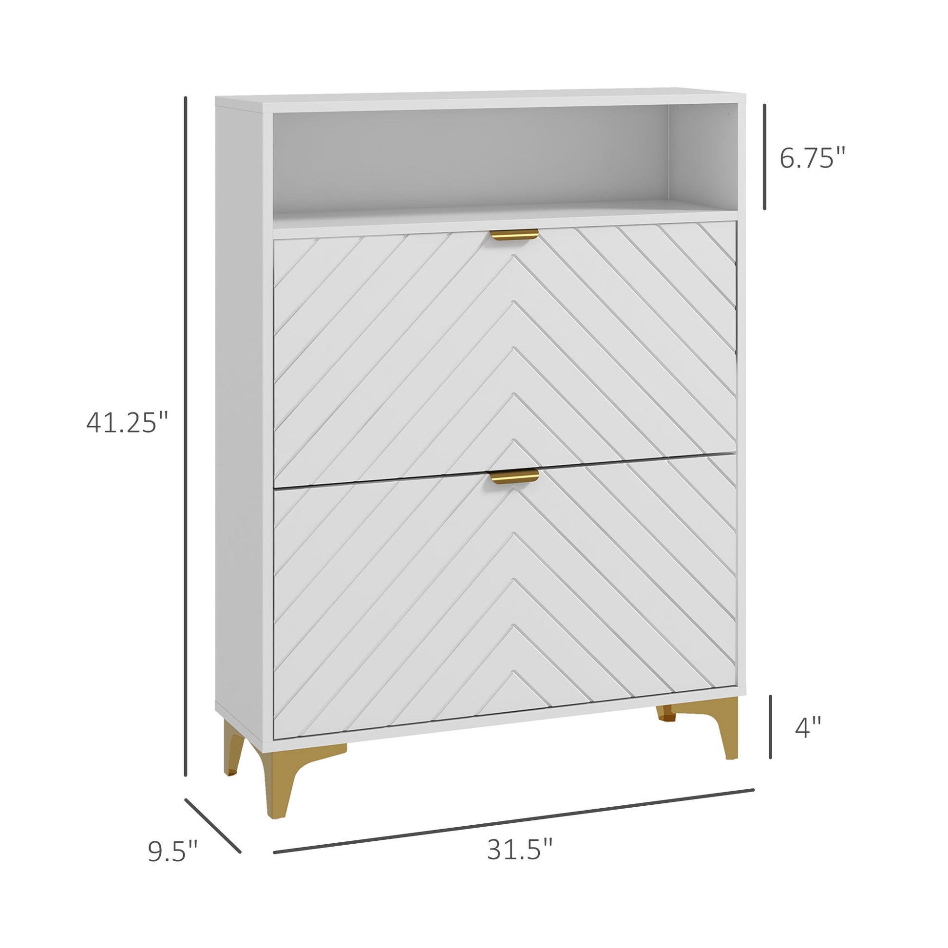 Homcom Shoe Storage Cabinet With 2 Drawers For 12 Pairs Of Shoes, White White Mdf