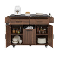 K&K Kitchen Island With Trash Can Storage Cabinet, Kitchen Cart With Drop Leaf, Spice Rack, Towel Rack And Drawer, Rolling Kitchen Island On Wheels With Adjustable Shelf, Walnut Brown Walnut Brown