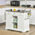 Homcom Rolling Kitchen Island With Storage, Kitchen Cart With Stainless Steel Top, Spice Rack & Drawers, White White Mdf