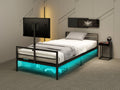 Gaming Bed With Rotating Tv Mount And Metal Mesh Frame,Vented Console Storage, Iron Bed With Led Twin Black Modern Iron