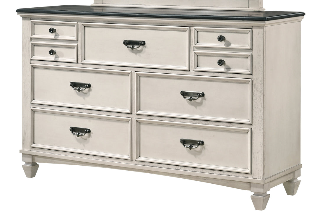 Beautiful Farmhouse Two Tone Finish 1Pc Dresser Storage Drawers Bedroom Furniture Black Nickel Hardware Beige Bedroom Farmhouse Solid Wood