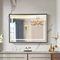 40*30Inch Led Bathroom Beveled Mirror,3000 6000K Gradient Front And Backlit Led Mirror For Bathroom,3Colors Dimmable,Ip54 Enhanced Anti Fog,Hanging Plates Wall Mount Lighted Mirror. Beveled Mirror Grey American Design Aluminium Alloy